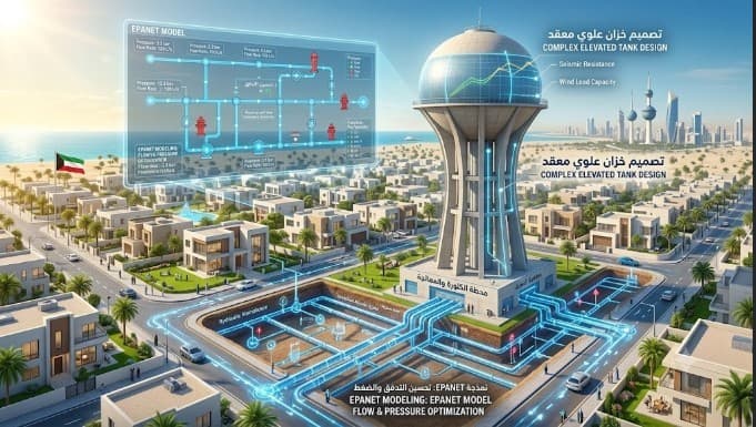 Design of a Complex Drinking Water Network Incorporating the Structural Design of an Elevated Tank